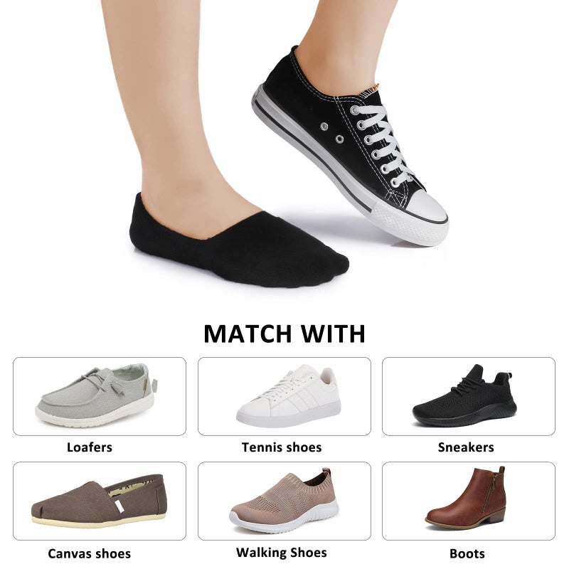 Leotruny 6 Pairs Unisex Thick Cushion Athletic Cotton Non Slip Low Cut Flat Liner No Show Socks (Medium, C02-Black) - Image 5
